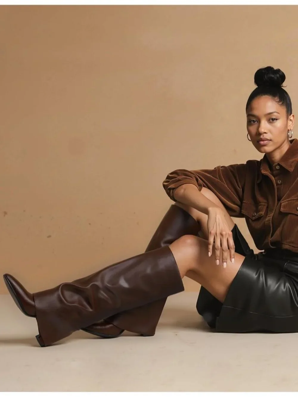 Women Chocolate Slouchy Pointed Toe Chunky Heel Faux Leather Over The Knee Boots